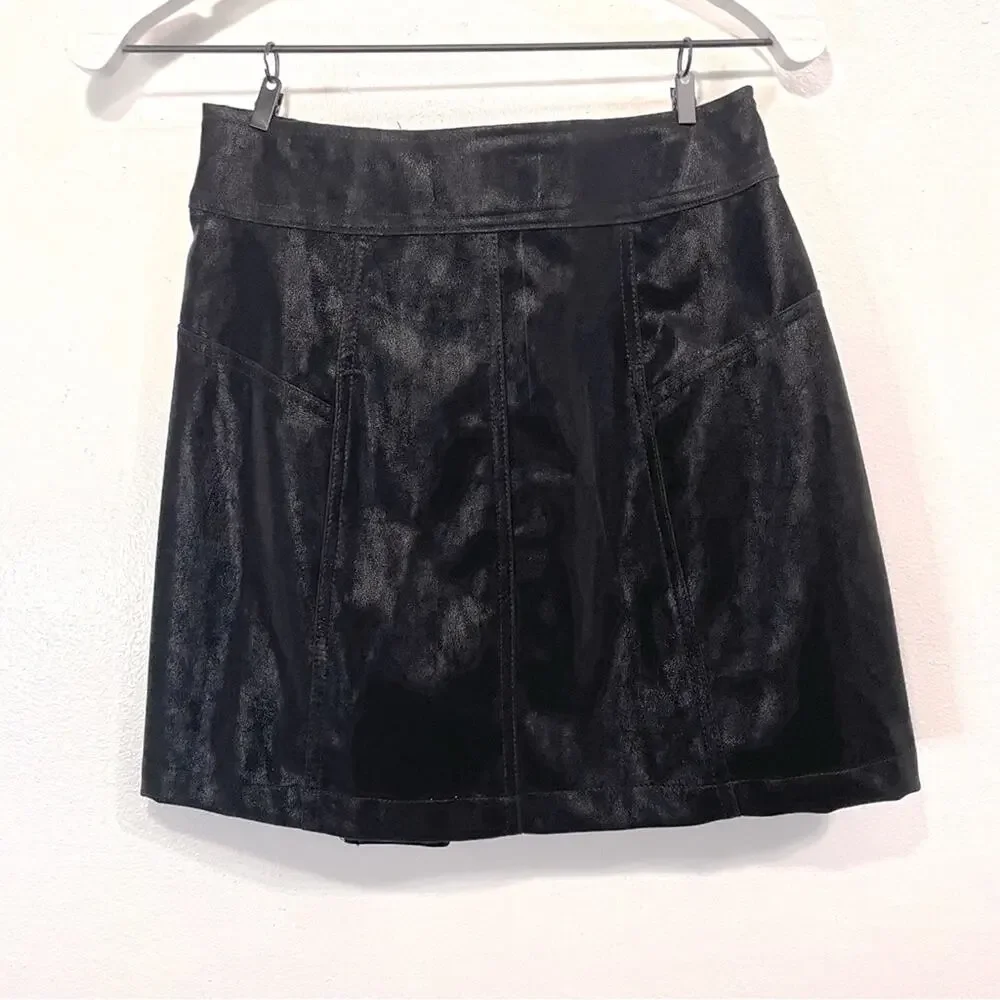 NWT - Faux Wrap Leather/Suede Skirt in Black - Extra Small